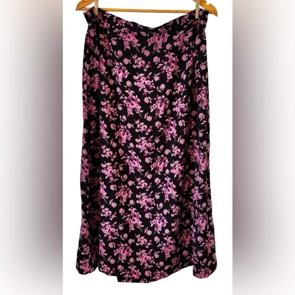 Y2K blk & purple flrl A line unlined skirt w bk zp SZ XXL 90’s whimsigoth fairy